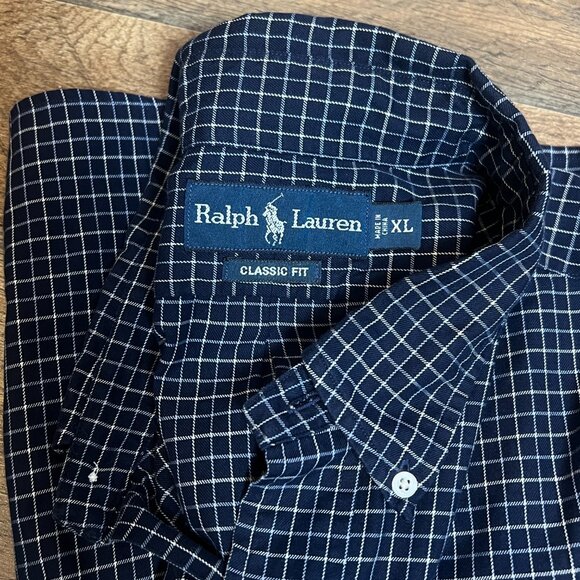 Ralph Lauren Classic Fit Button Down Shirt Navy Plaid Long Sleeve Men’s XL - Picture 5 of 6